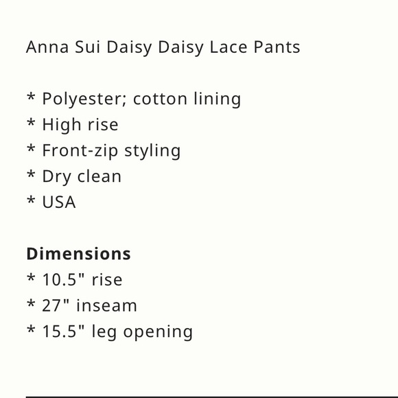 Sale ❤️NWOT Anthropologie Anna Sui Daisy Daisy Lace Pants - Picture 6 of 6